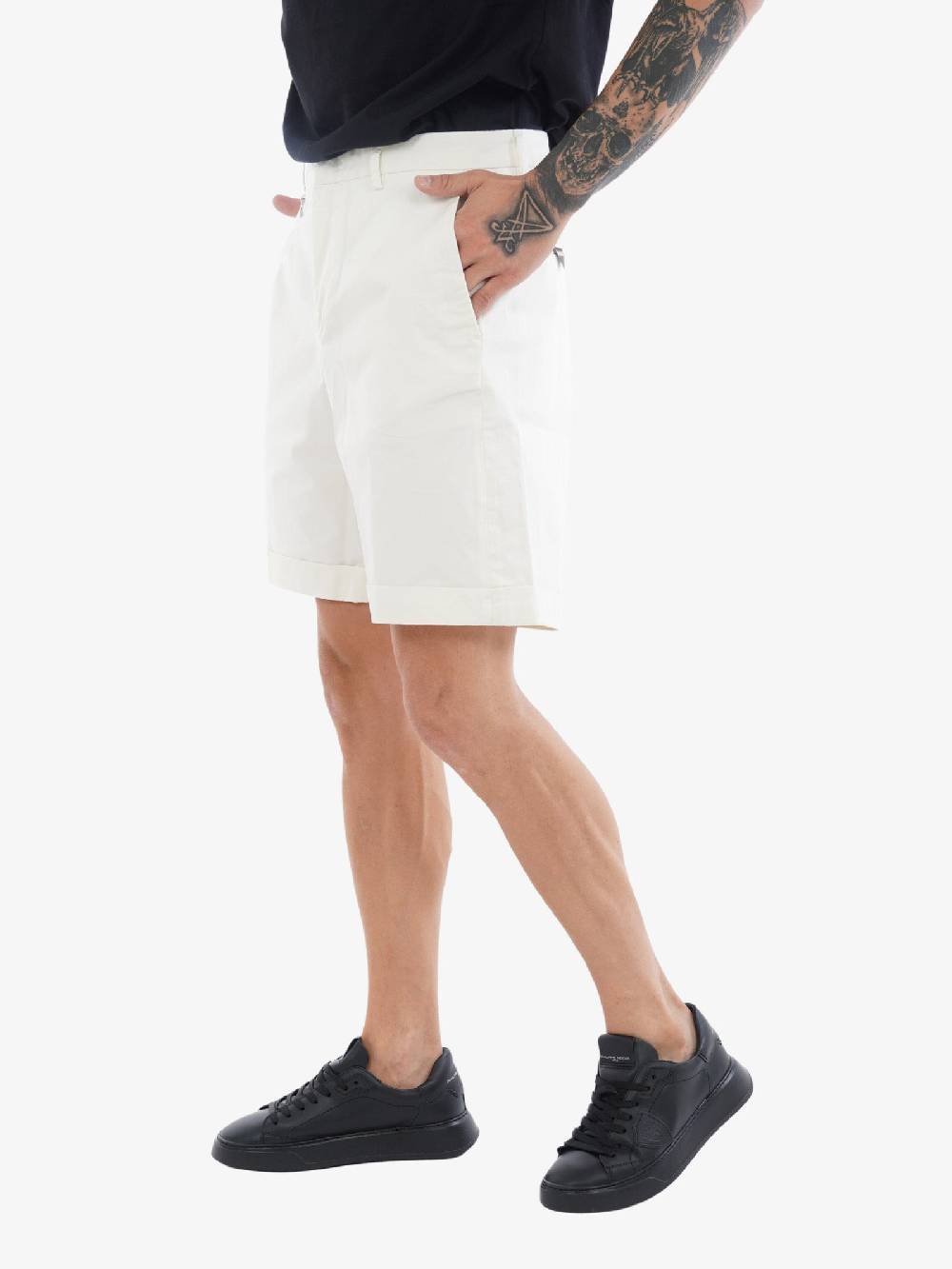 GOLDEN CRAFT Bermuda Uomo In Cotone Bianco Con Dettaglio Argento