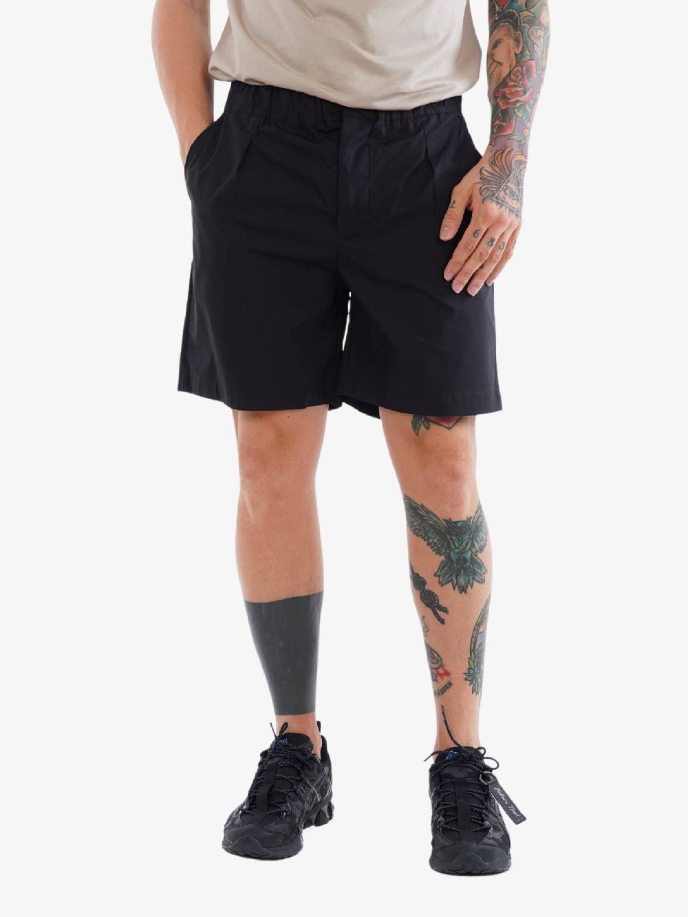 WHITE OVER Bermuda Uomo Nero In Cotone Con Tasche Cargo