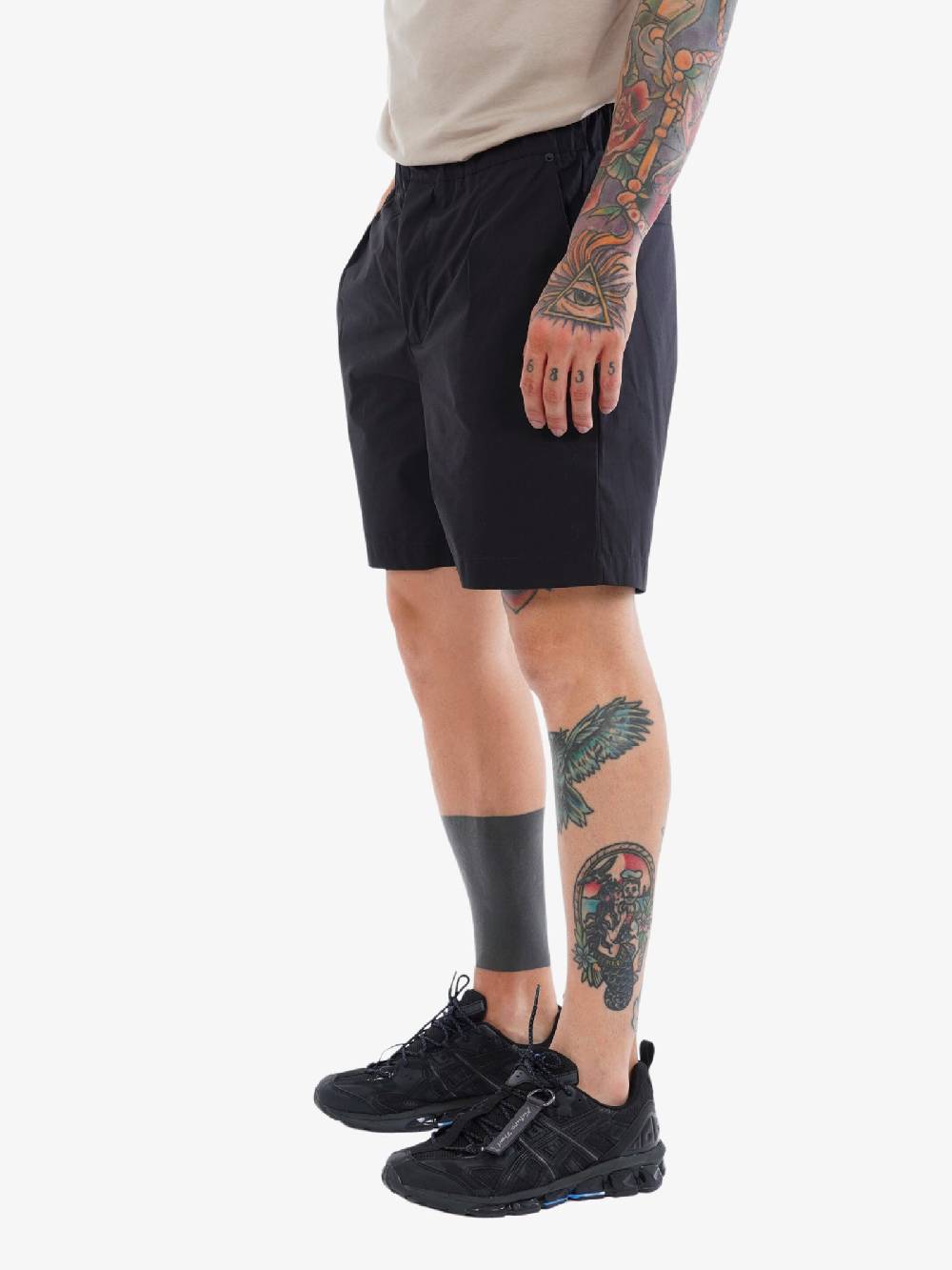 WHITE OVER Bermuda Uomo Nero In Cotone Con Tasche Cargo