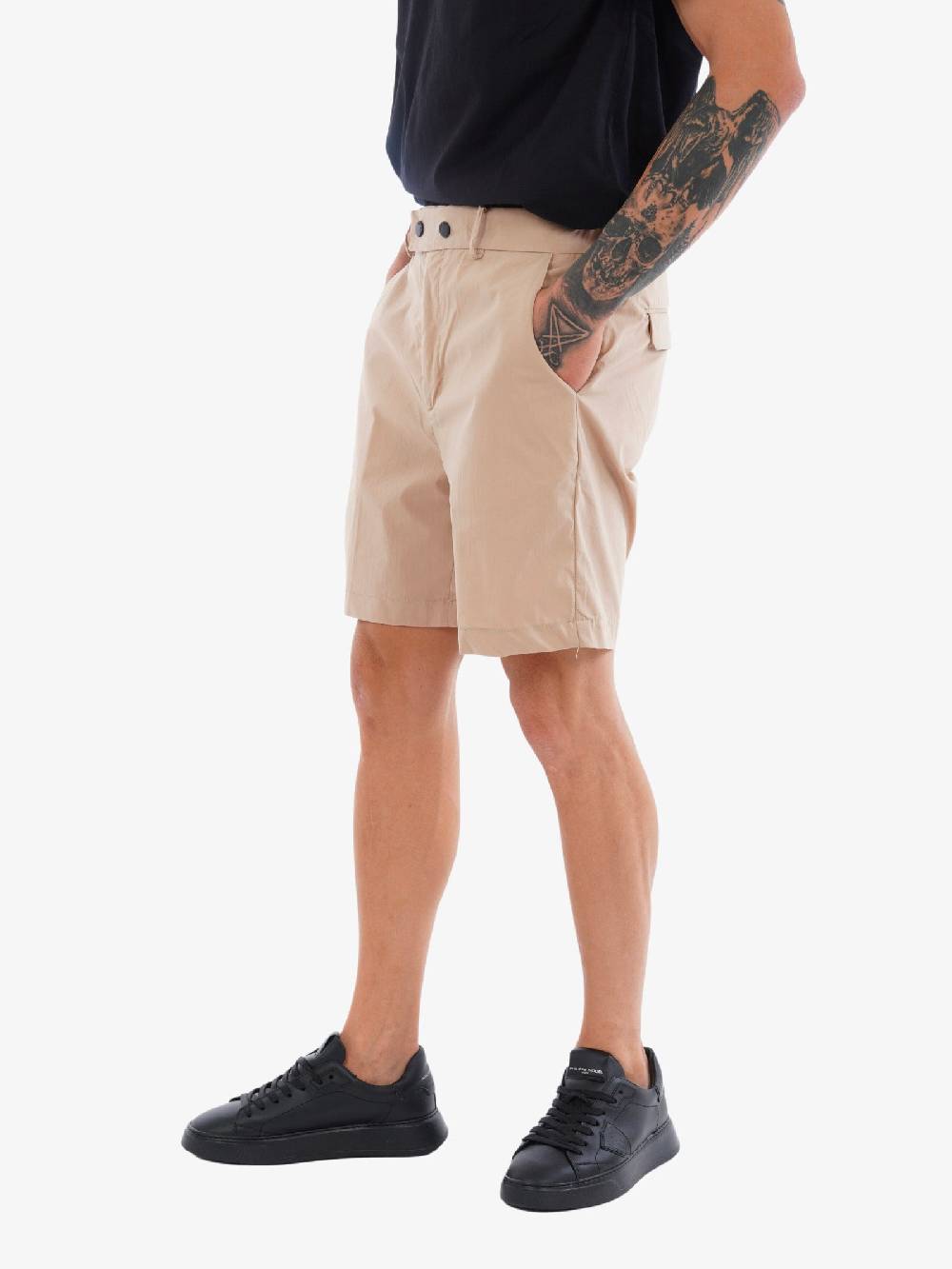 WHITE OVER Bermuda Wall Kill Uomo In Misto Cotone Crema Doppio Bottone