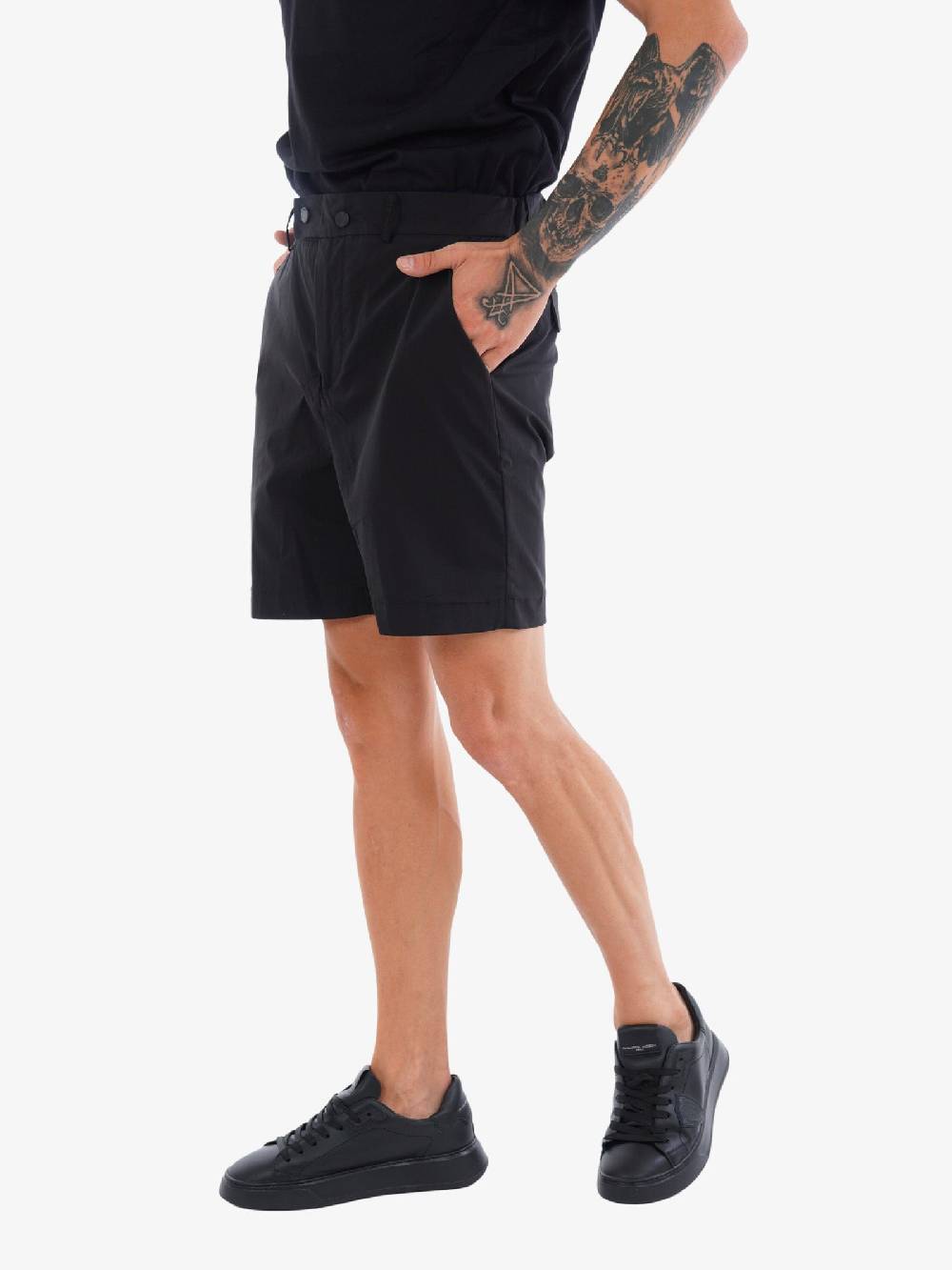 WHITE OVER Bermuda Wall Kill Uomo In Misto Cotone Nero Doppio Bottone