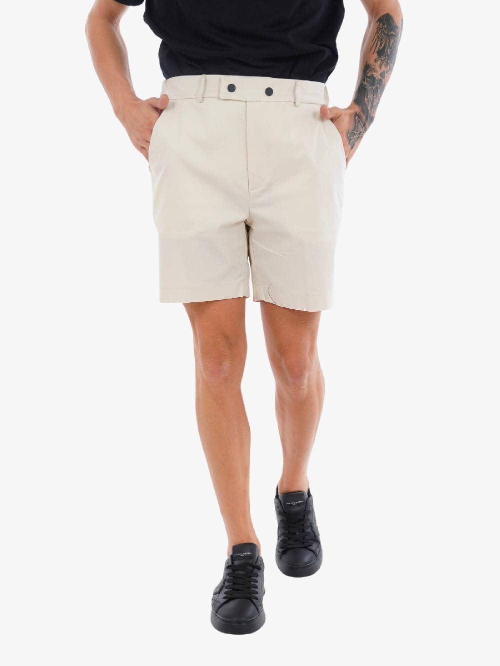 WHITE OVER Bermuda Wall Kill Uomo In Misto Cotone Sabbia Doppio Bottone