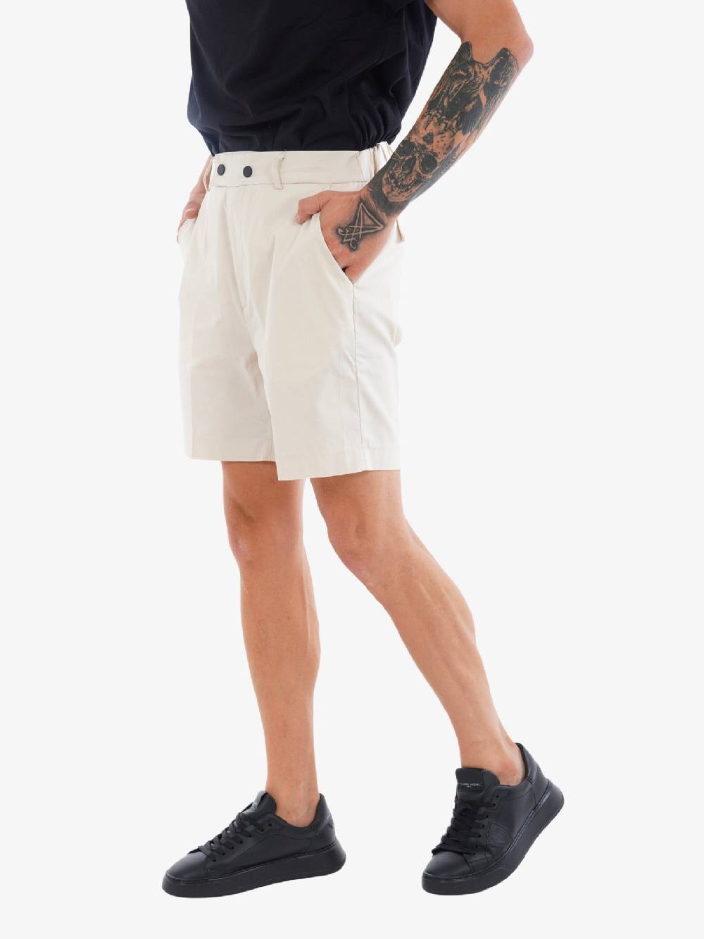 WHITE OVER Bermuda Wall Kill Uomo In Misto Cotone Sabbia Doppio Bottone