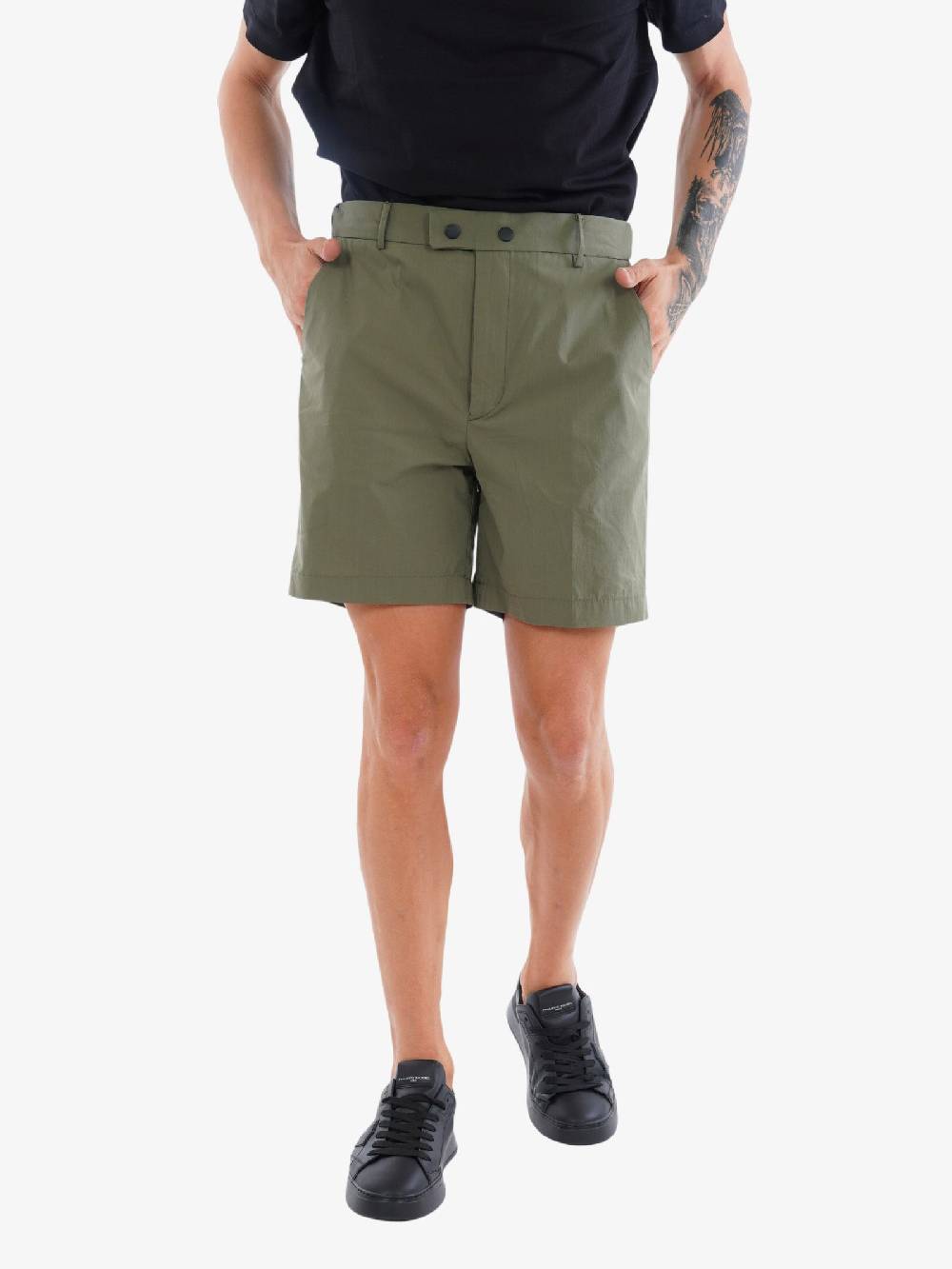 WHITE OVER Bermuda Wall Kill Uomo In Misto Cotone Verde Doppio Bottone