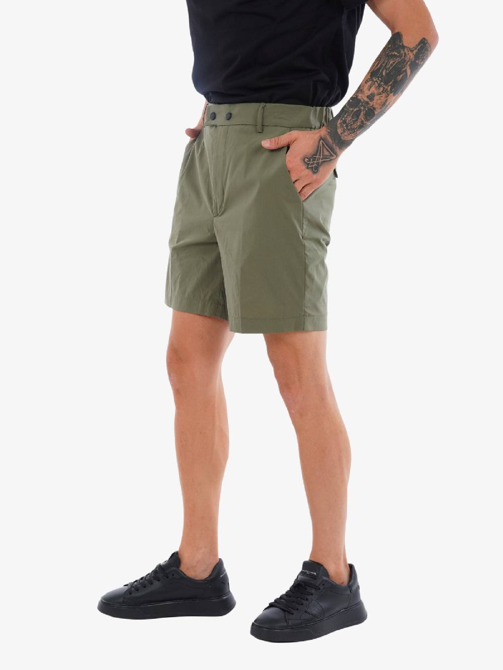 WHITE OVER Bermuda Wall Kill Uomo In Misto Cotone Verde Doppio Bottone