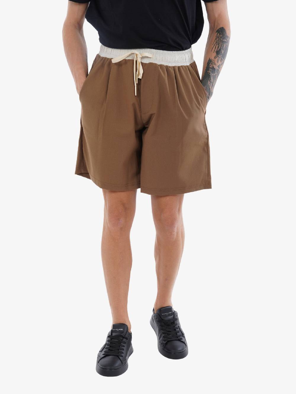 YES LONDON Bermuda XS4186 Uomo In Cotone Marrone Elastico A Contrasto