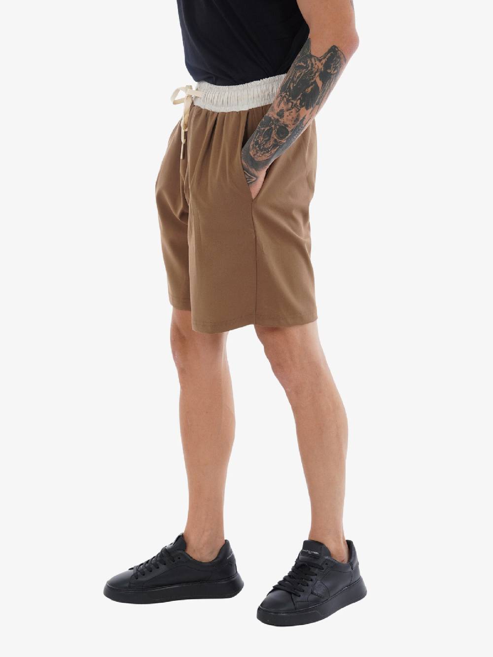 YES LONDON Bermuda XS4186 Uomo In Cotone Marrone Elastico A Contrasto