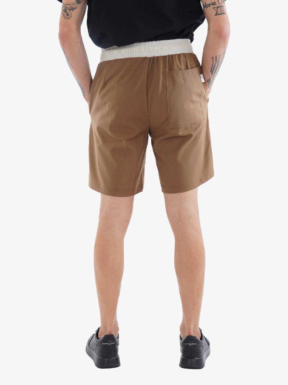 YES LONDON Bermuda XS4186 Uomo In Cotone Marrone Elastico A Contrasto