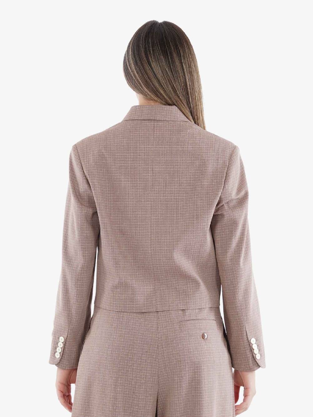 ALYSI Blazer Giacca Boxy Micro Check Donna In Viscosa Cannella