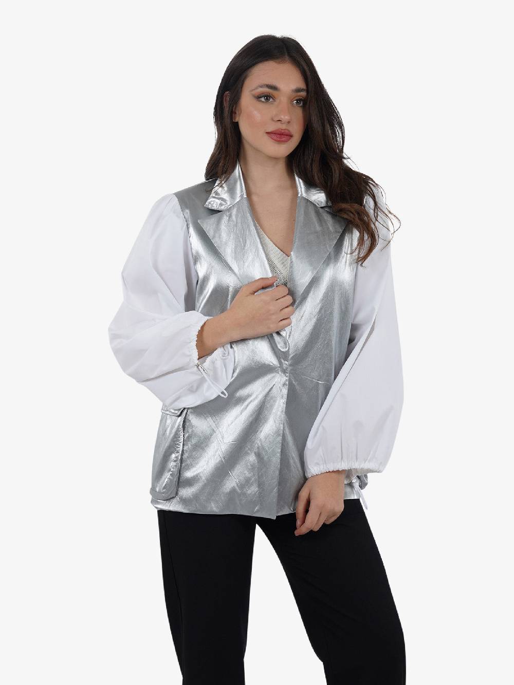 JIJIL Blazer Monopetto Con Spalmatura GI053 Donna Viscosa Argento