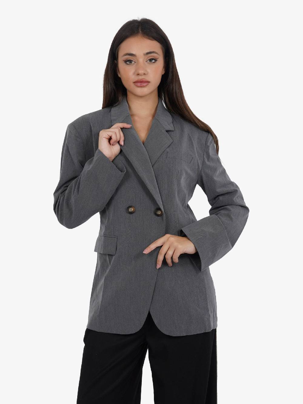 GLAMOROUS Blazer Sartoriale Donna In Misto Viscosa Grigio Scuro