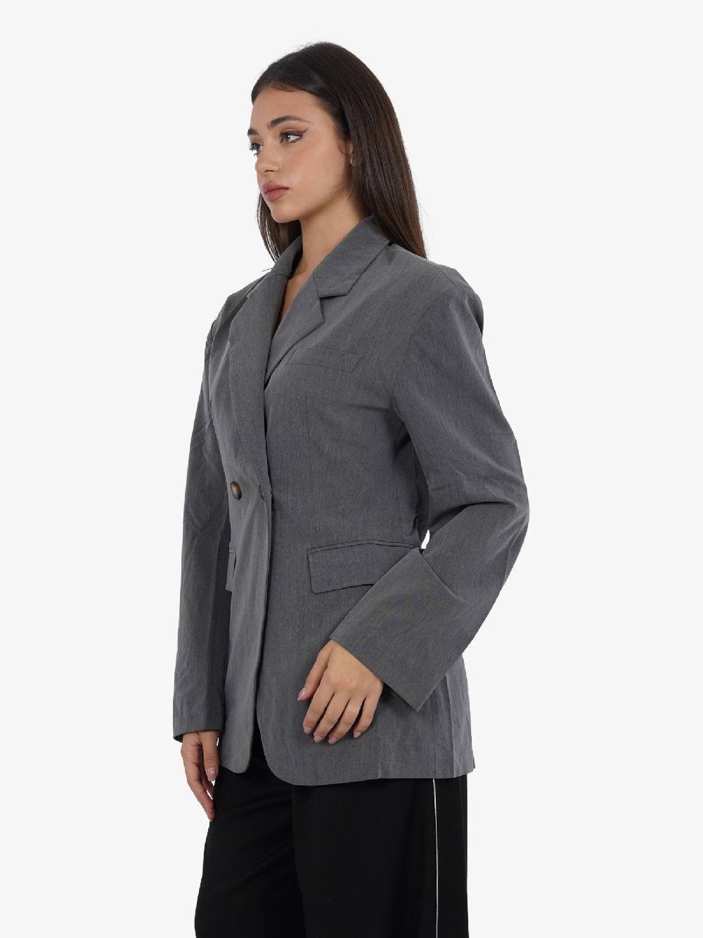GLAMOROUS Blazer Sartoriale Donna In Misto Viscosa Grigio Scuro