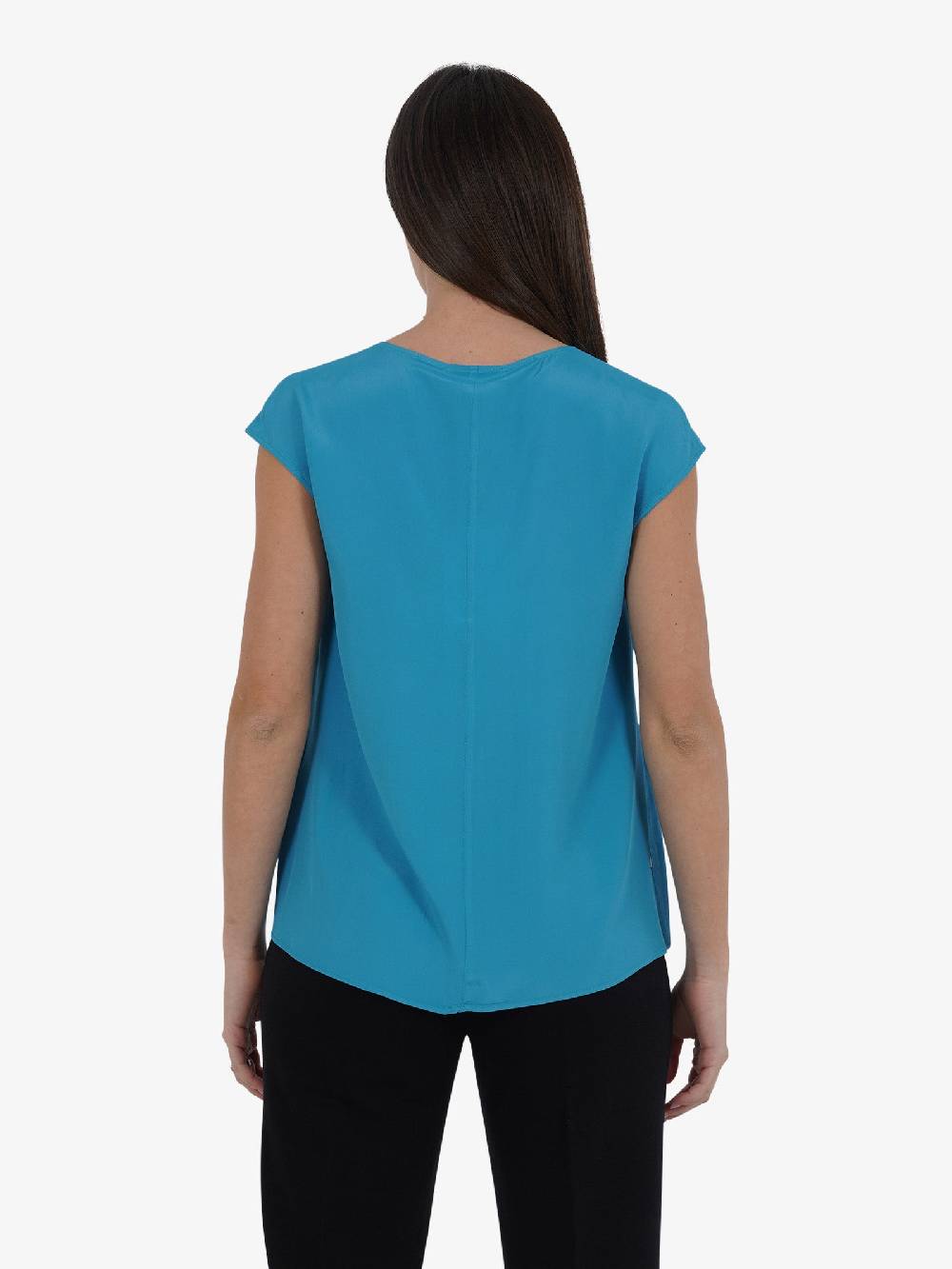 JIJIL Blusa A Maniche Corte BL298 Donna In Misto Seta Azzurro