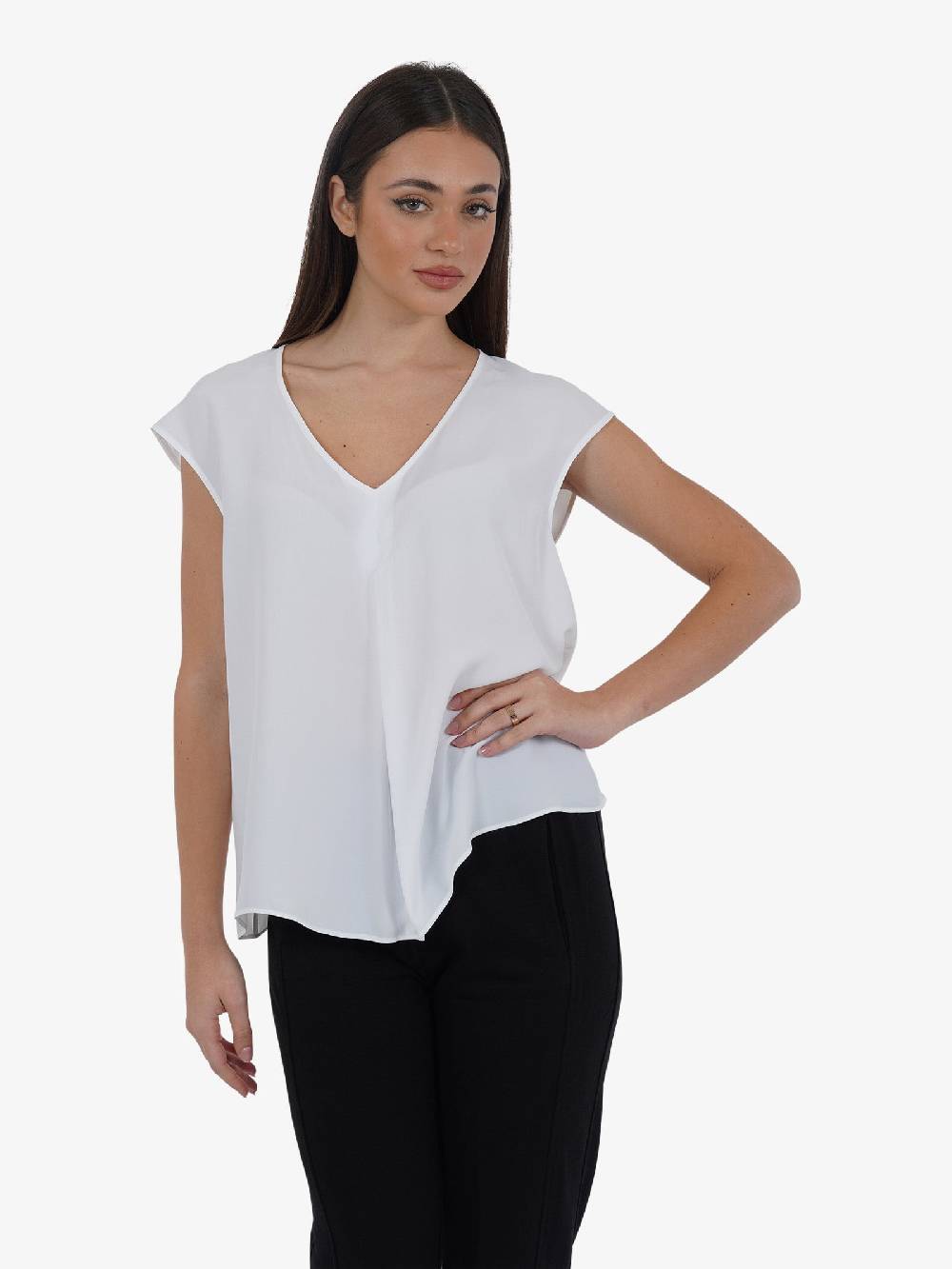 JIJIL Blusa A Maniche Corte BL298 Donna In Misto Seta Bianco