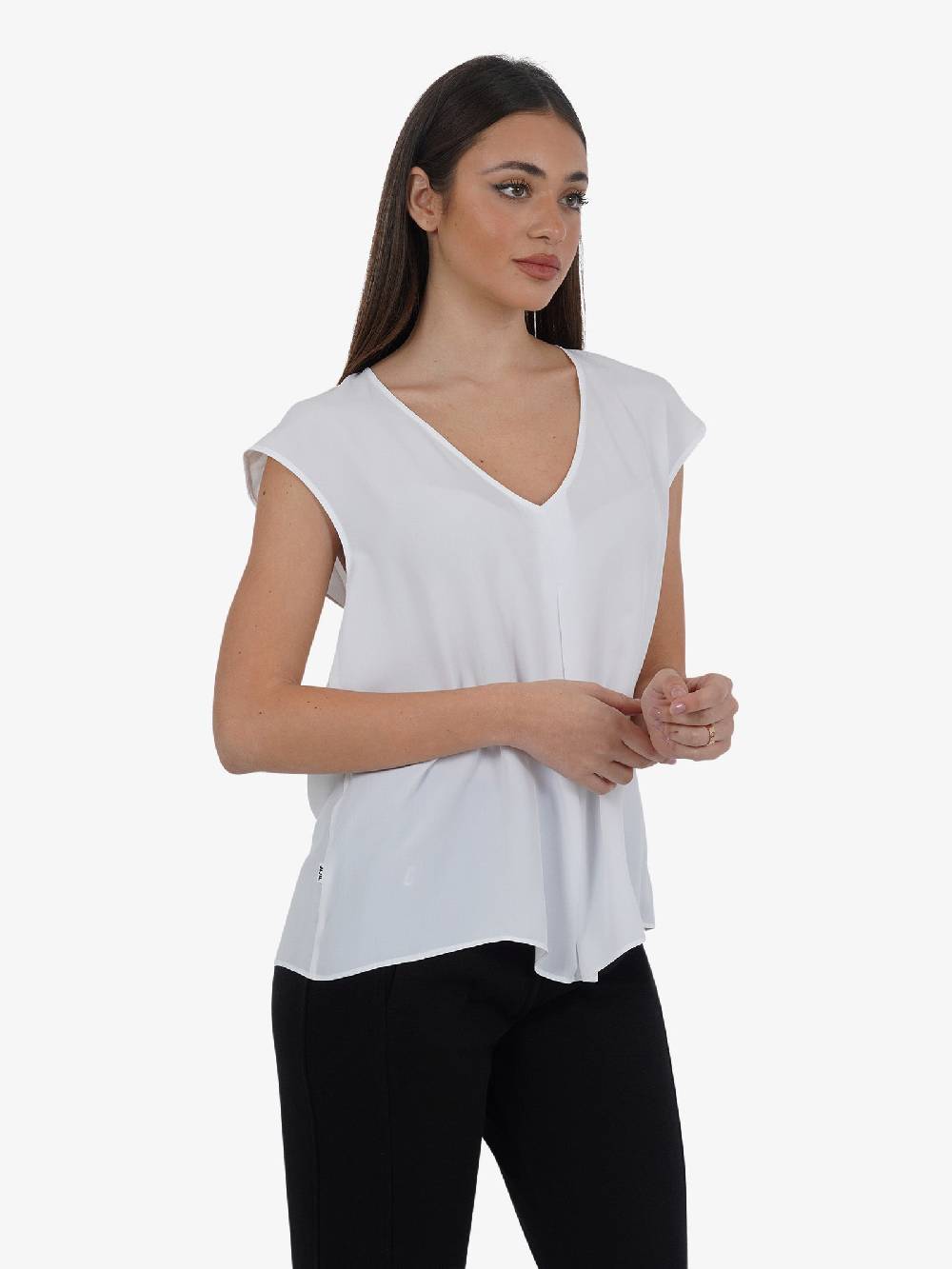 JIJIL Blusa A Maniche Corte BL298 Donna In Misto Seta Bianco