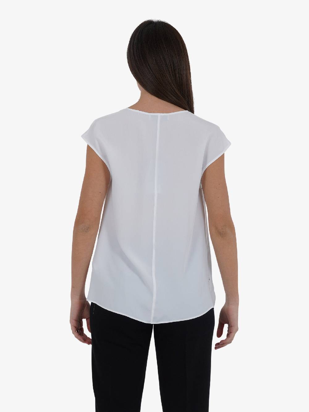 JIJIL Blusa A Maniche Corte BL298 Donna In Misto Seta Bianco