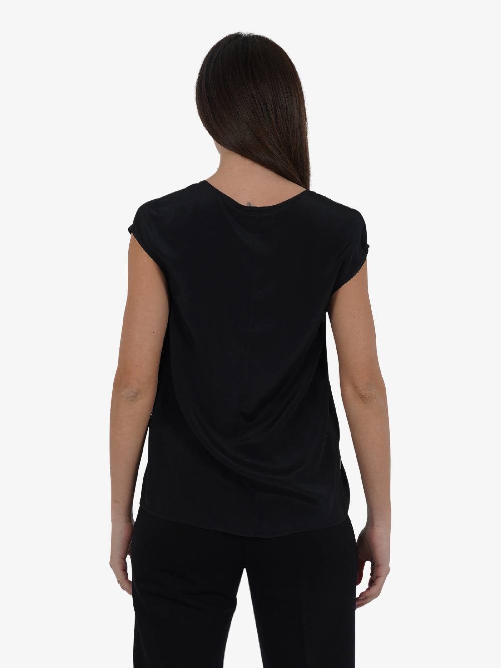 JIJIL Blusa A Maniche Corte BL298 Donna In Misto Seta Nero