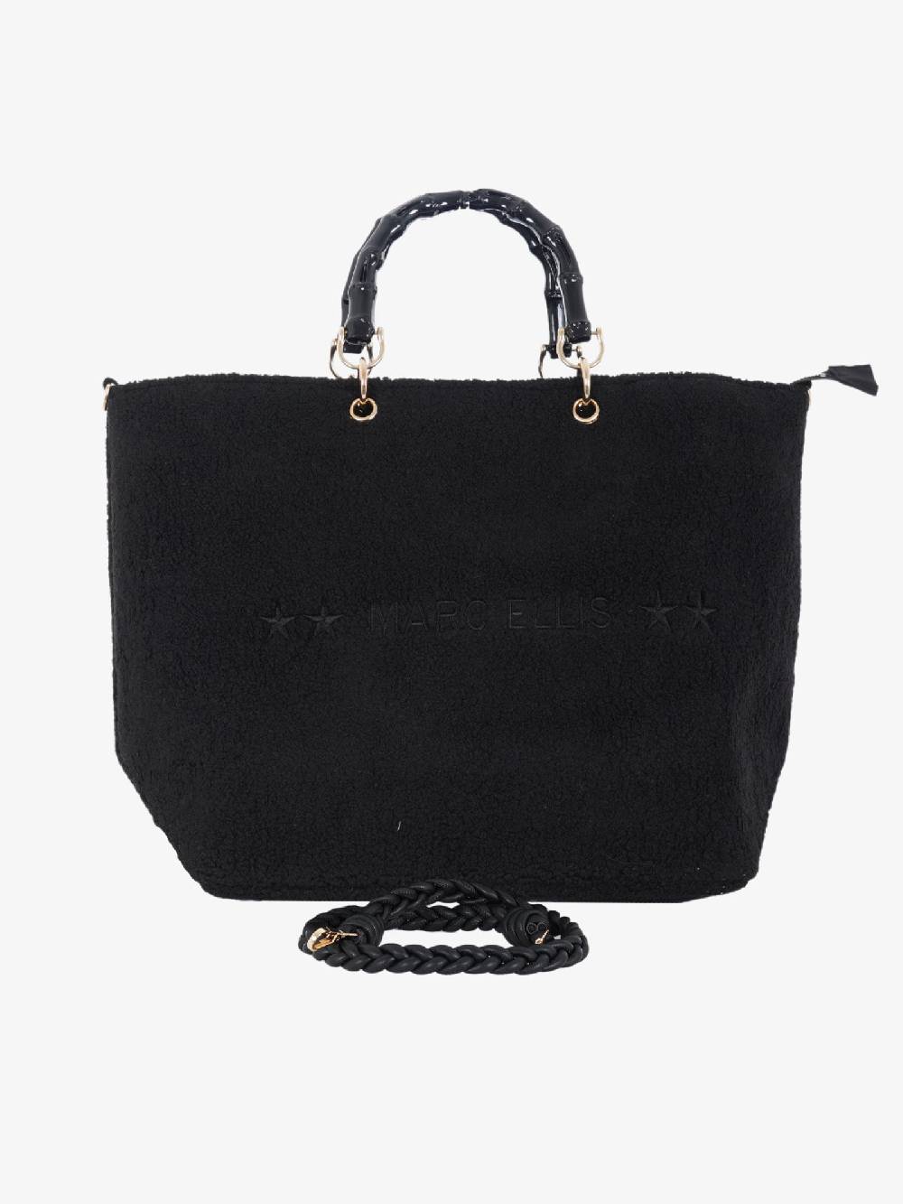 MARC ELLIS Borsa A Mano Bambù Bear L Donna Nera Con Corda