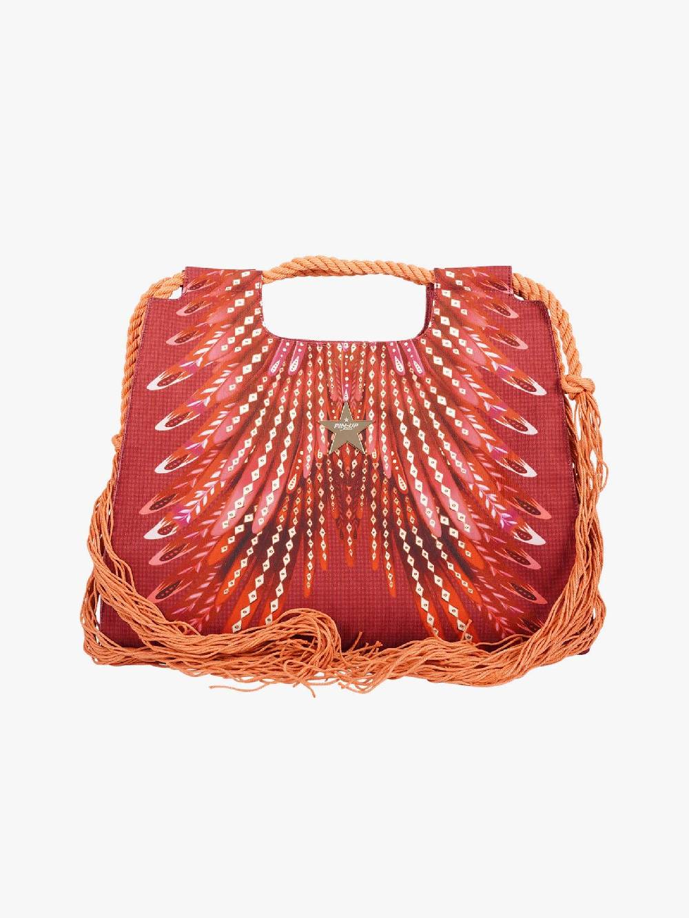 PIN UP Borsa a mano shopper con frange stampa Wings PE002XB donna canvas marrone