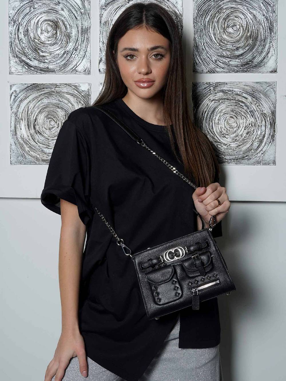 LA CARRIE Borse A Spalla ROCK POCKET S Donna In Pelle Nero