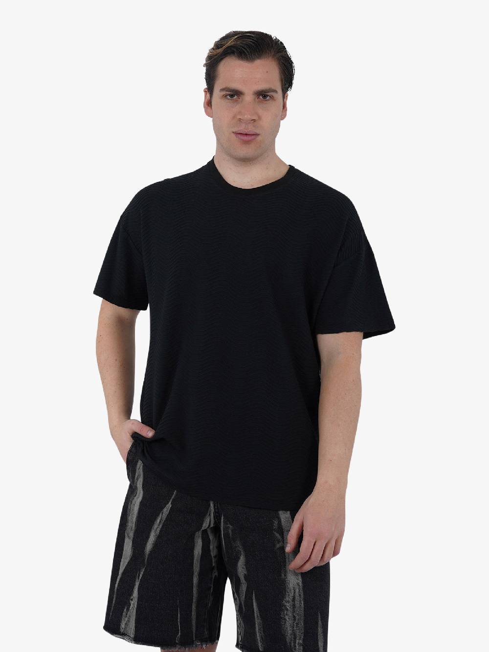 C93 T-shirt effetto onda 6067C483 uomo cotone nero