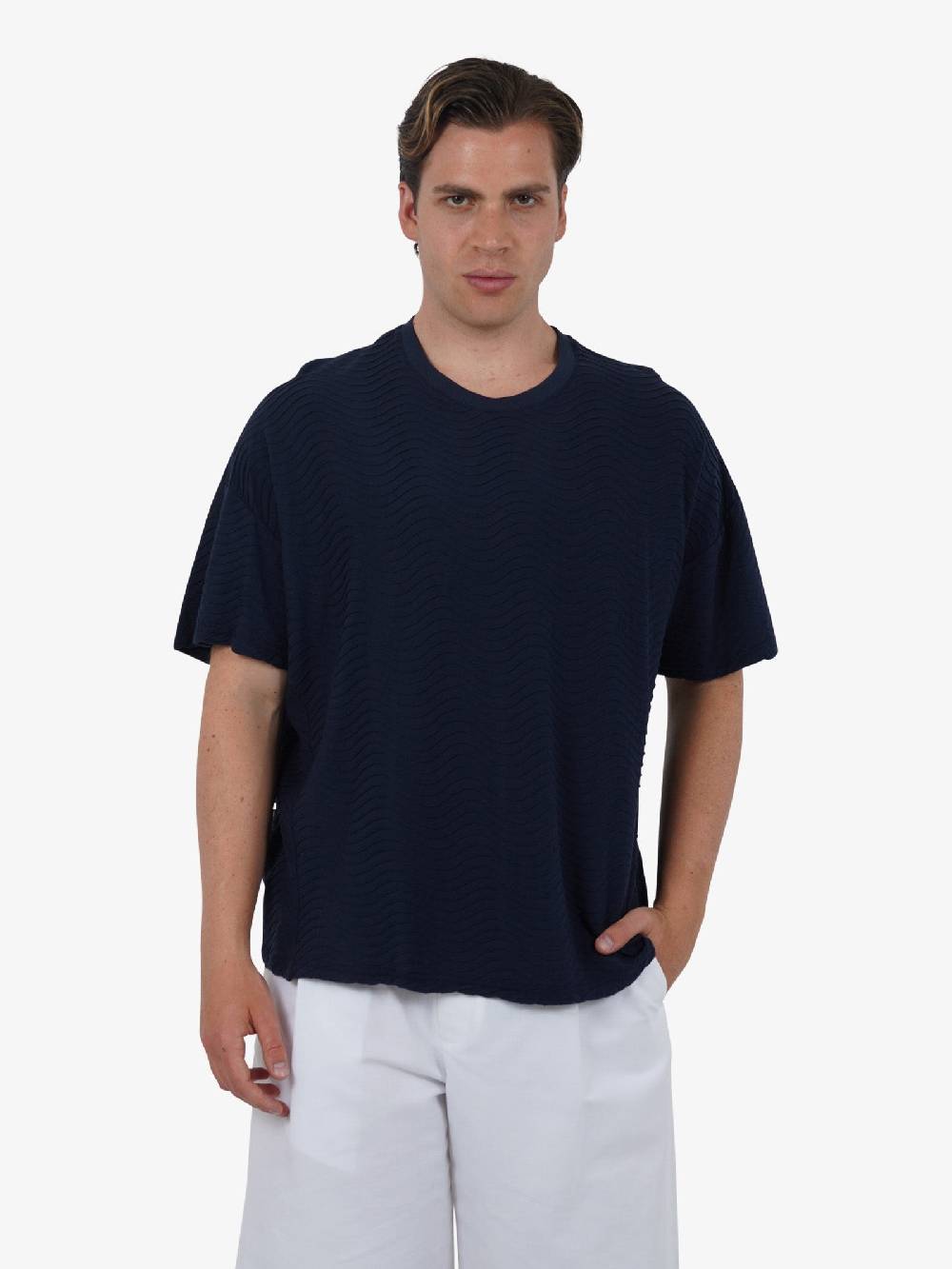 C93 T-shirt effetto onda 6067C483 uomo cotone nero