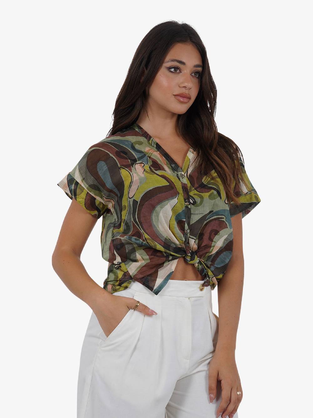 HAVE ONE Camicia A Stampa CFL-L162 Donna Cotone Verde