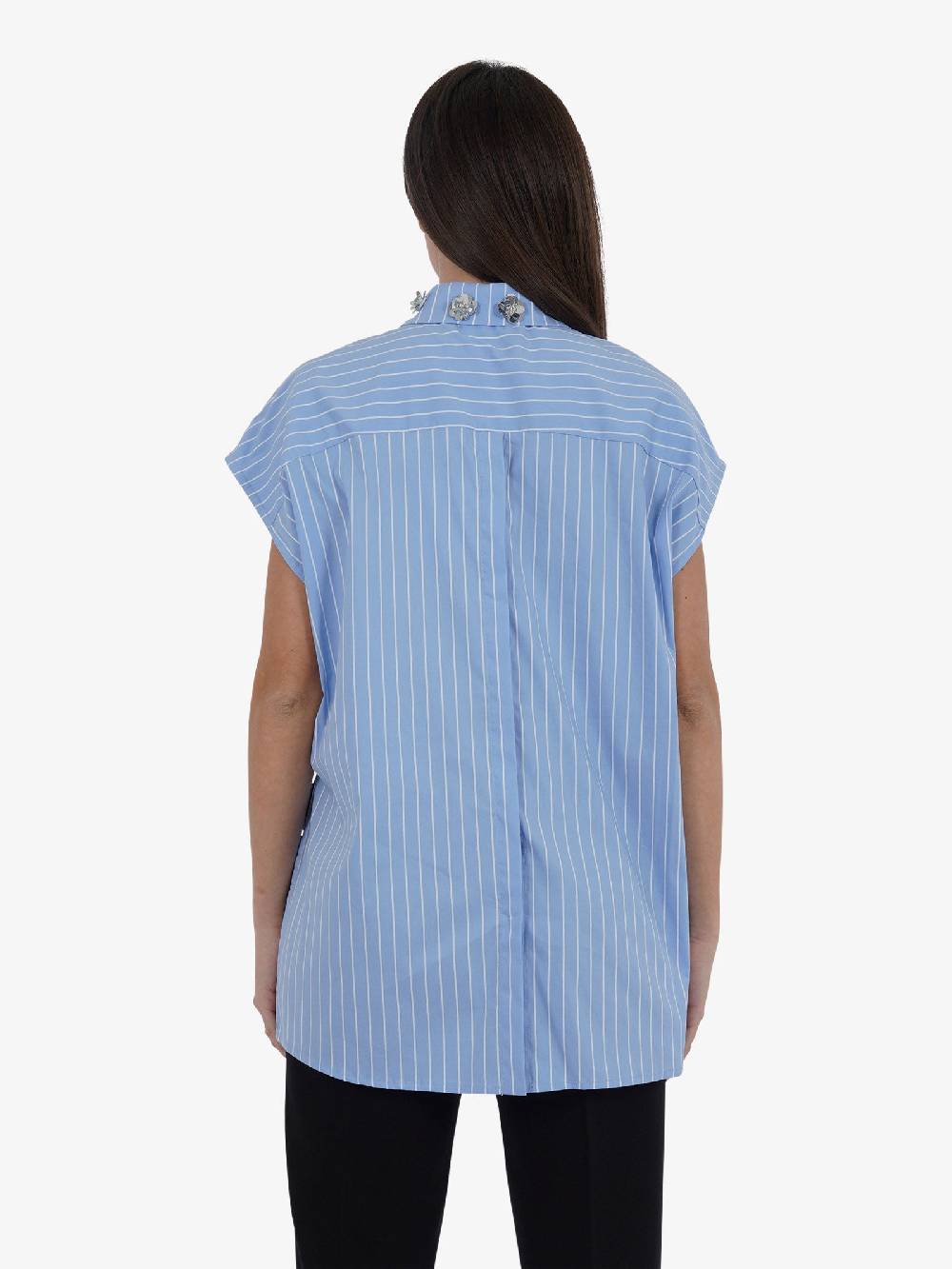 JIJIL Camicia Asimmetrica CA235 Donna In Cotone A Righe Azzurro