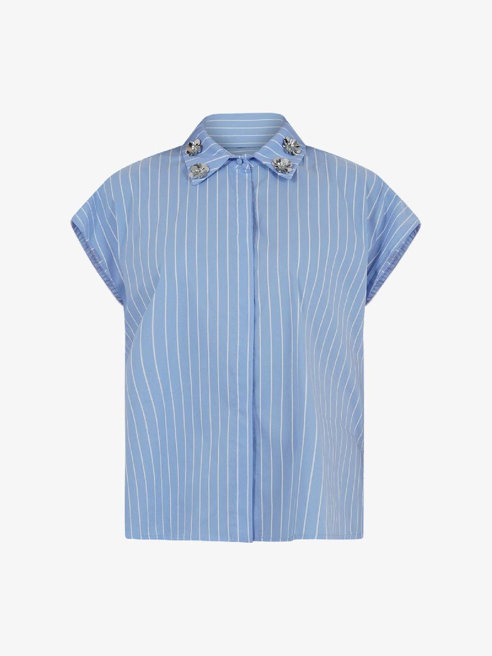 JIJIL Camicia asimmetrica CA235 donna in cotone a righe azzurro