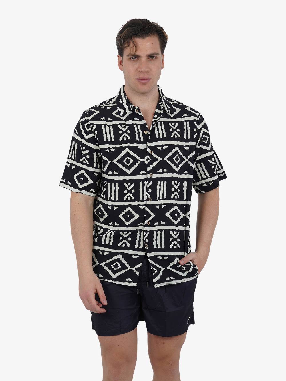 TOOCO Camicia Bowling A Maniche Corte BWL MAURITA Uomo Nero