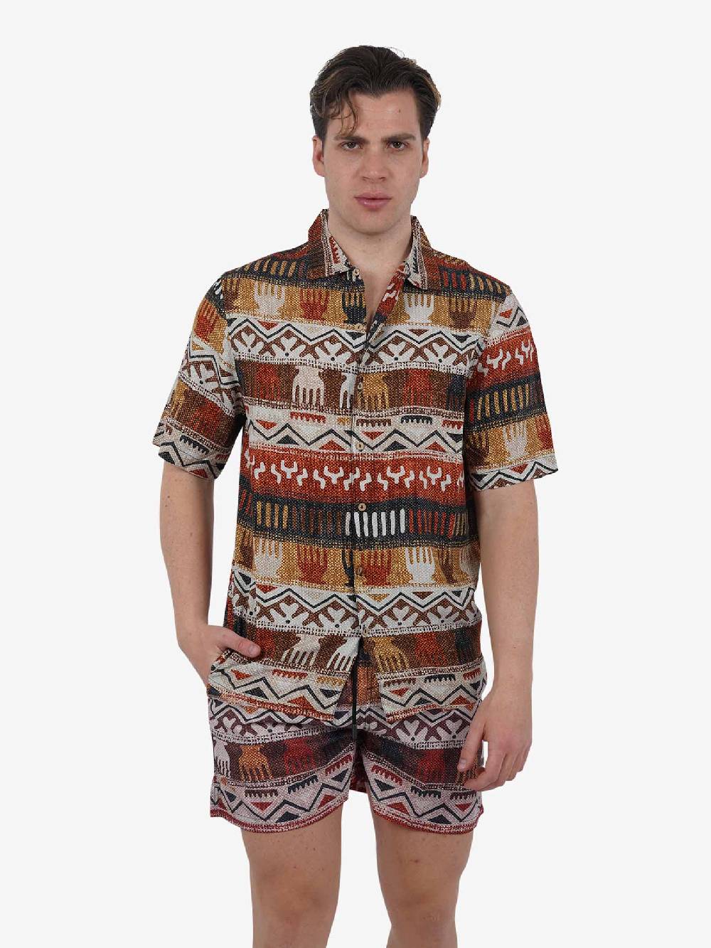 TOOCO Camicia Bowling A Maniche Corte BWL ZIMBAWE Uomo Marrone