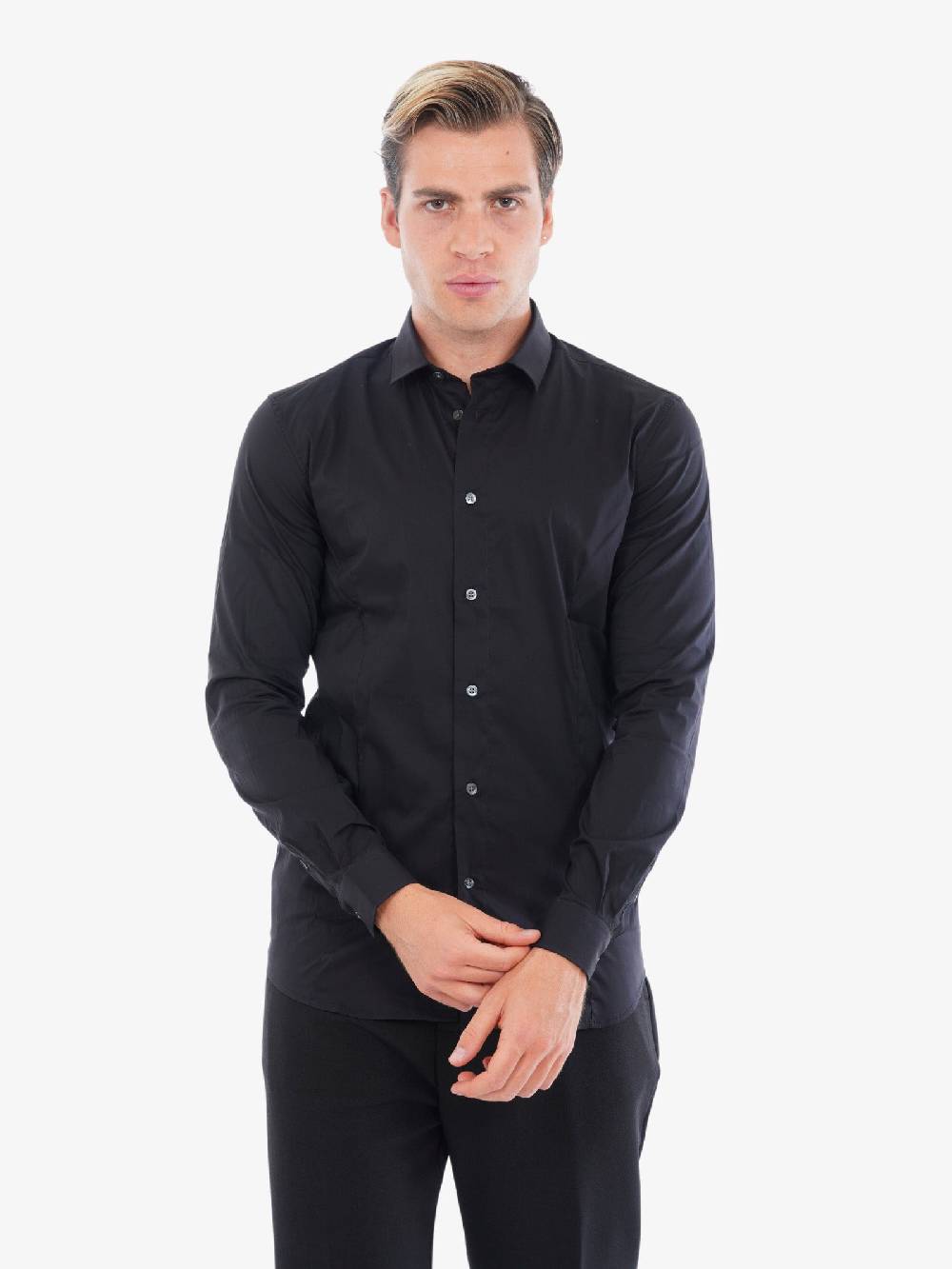 GAZZARRINI Camicia CE130G Uomo In Misto Cotone Nero