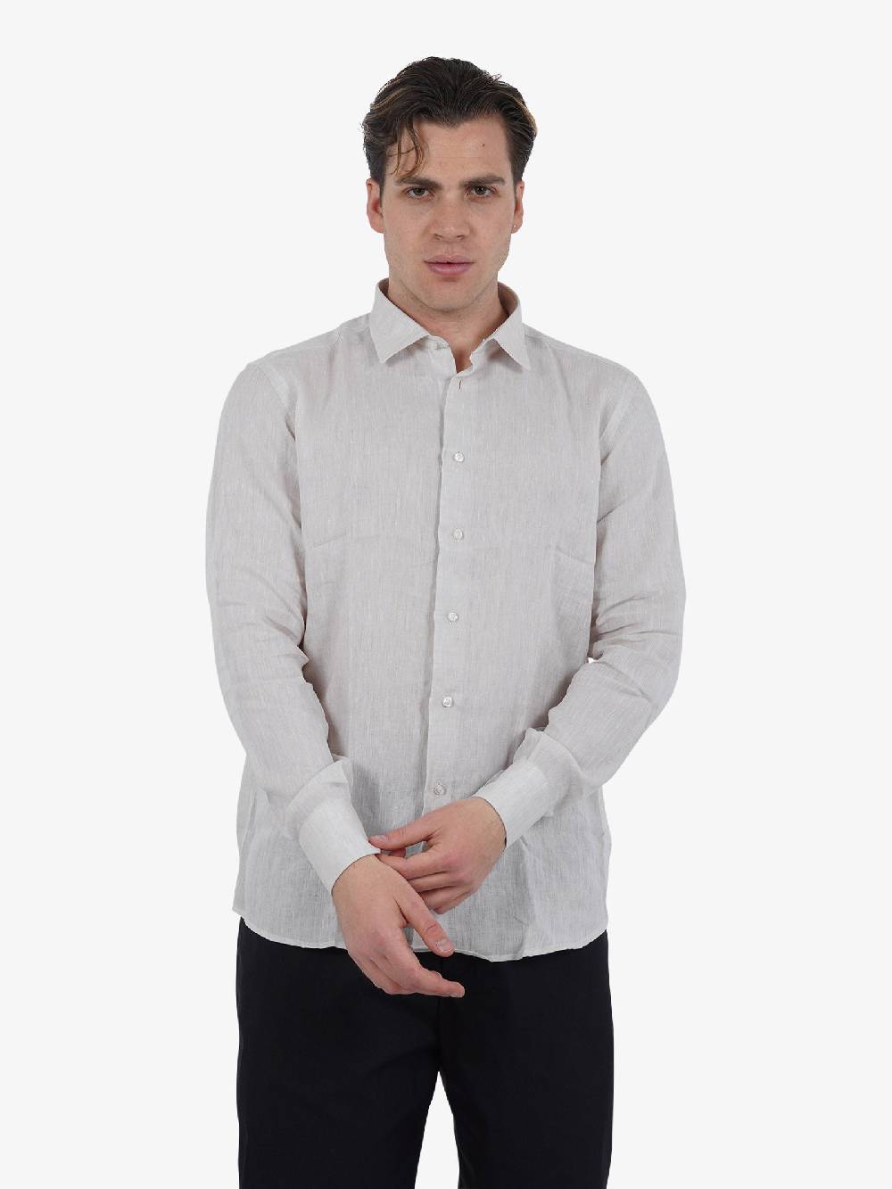 CAPRI VICE Camicia classica monocolore CPVS24CM01 uomo lino beige