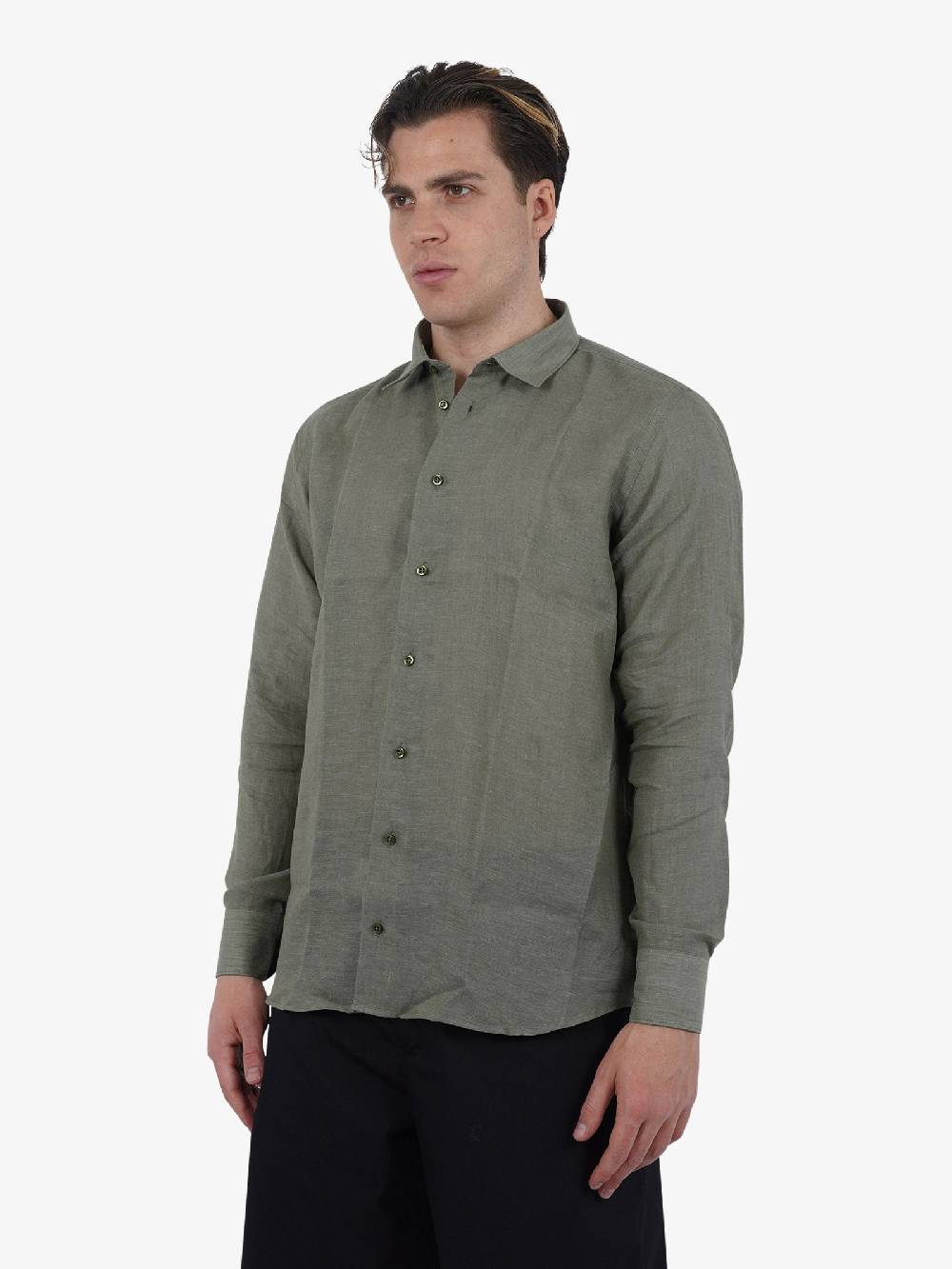 CAPRI VICE Camicia Classica Monocolore CPVS24CM01 Uomo Lino Verde