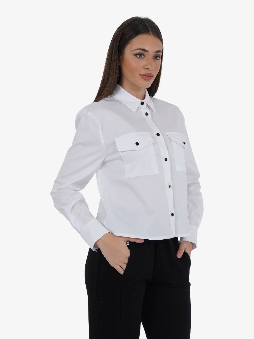 JIJIL Camicia Con Bottoni A Contrasto CA092 Donna In Cotone Bianco