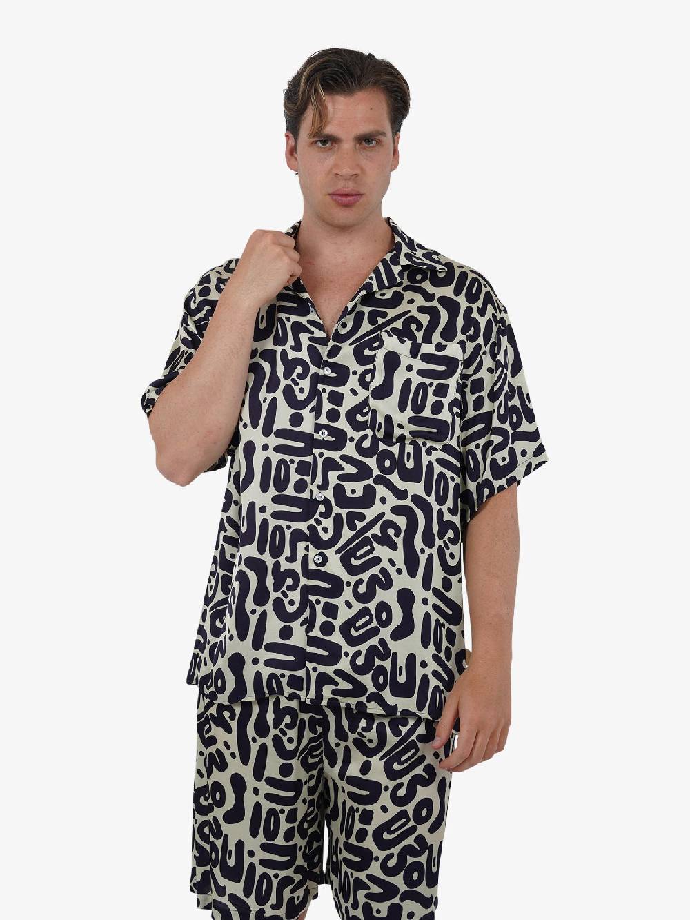 C93 Camicia con stampa C93-8116C491 uomo viscosa blu