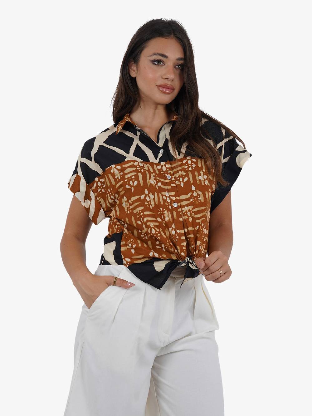 DIXIE Camicia Fantasia Geometrica CEGOUXV Donna Cotone Marrone