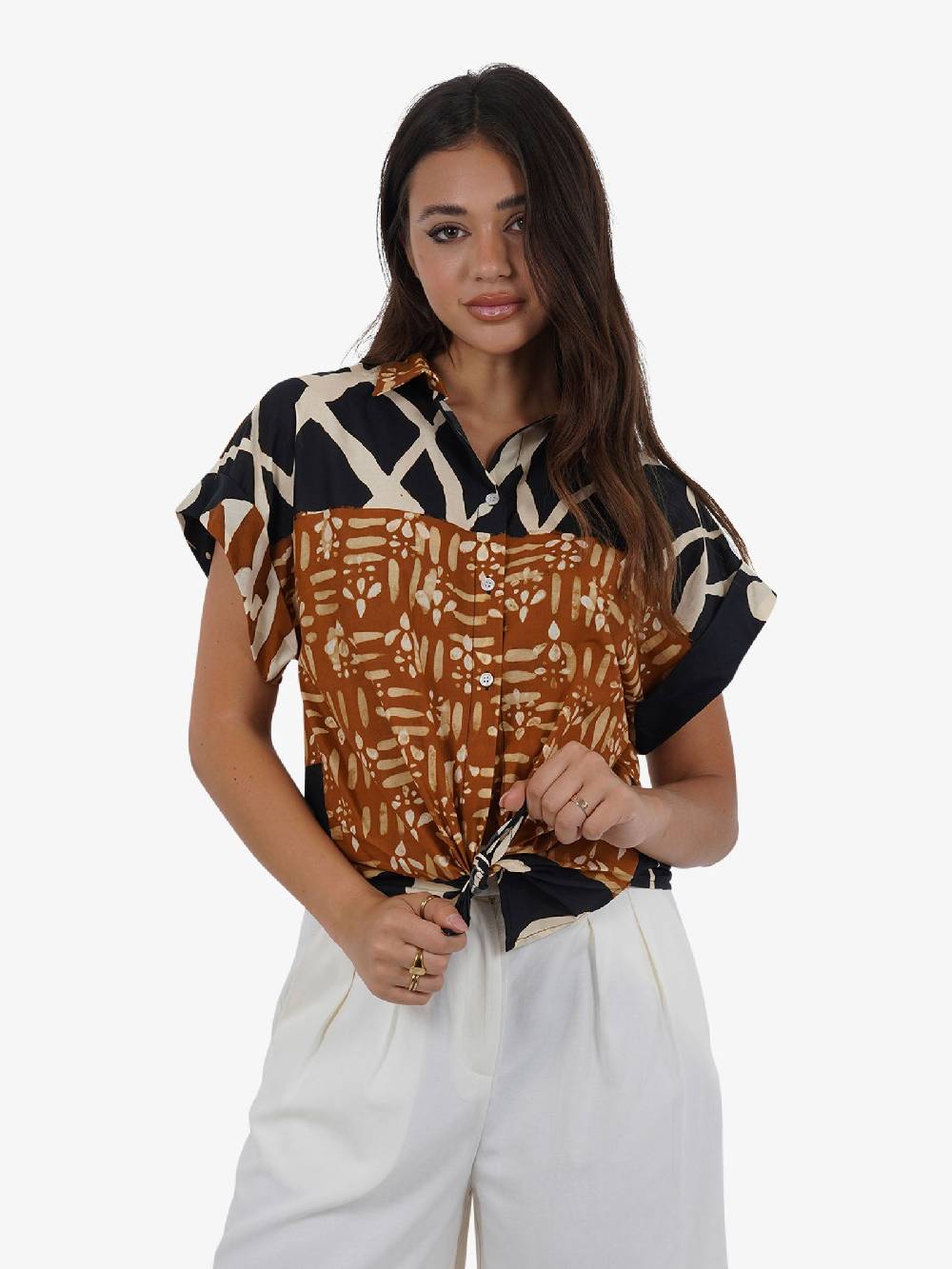 DIXIE Camicia fantasia geometrica CEGOUXV donna cotone marrone