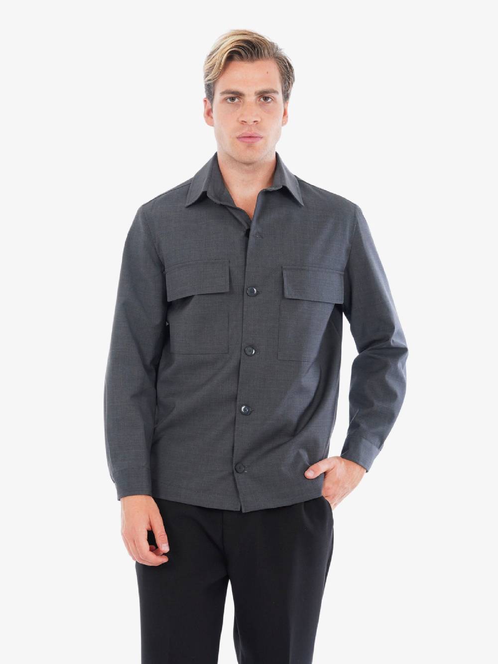 GAZZARRINI Camicia GBI117GR Uomo In Misto Lana Antracite