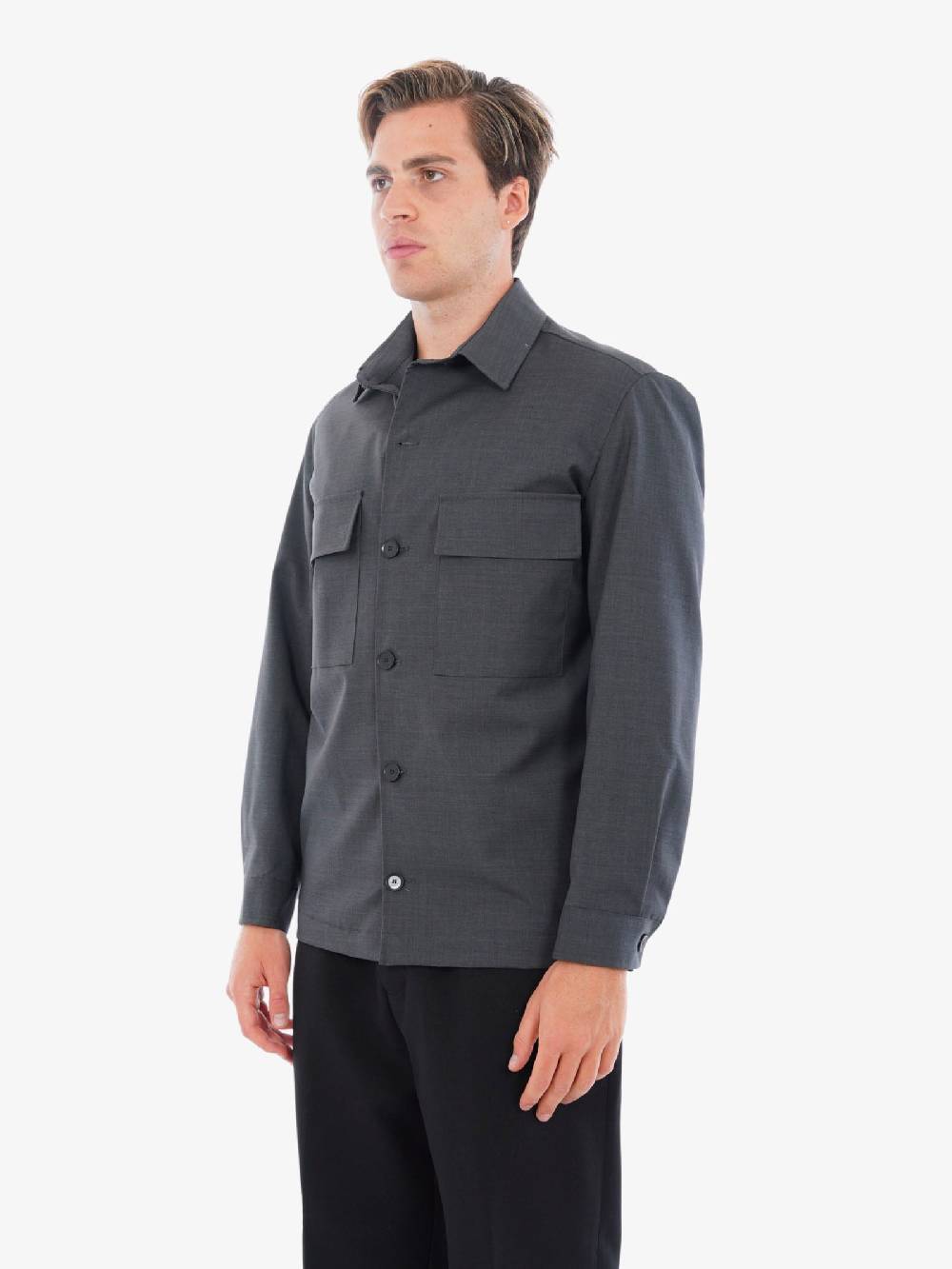 GAZZARRINI Camicia GBI117GR Uomo In Misto Lana Antracite