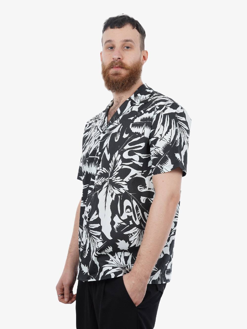 WHITE OVER Camicia Howard Uomo Con Stampa Bianco/nera