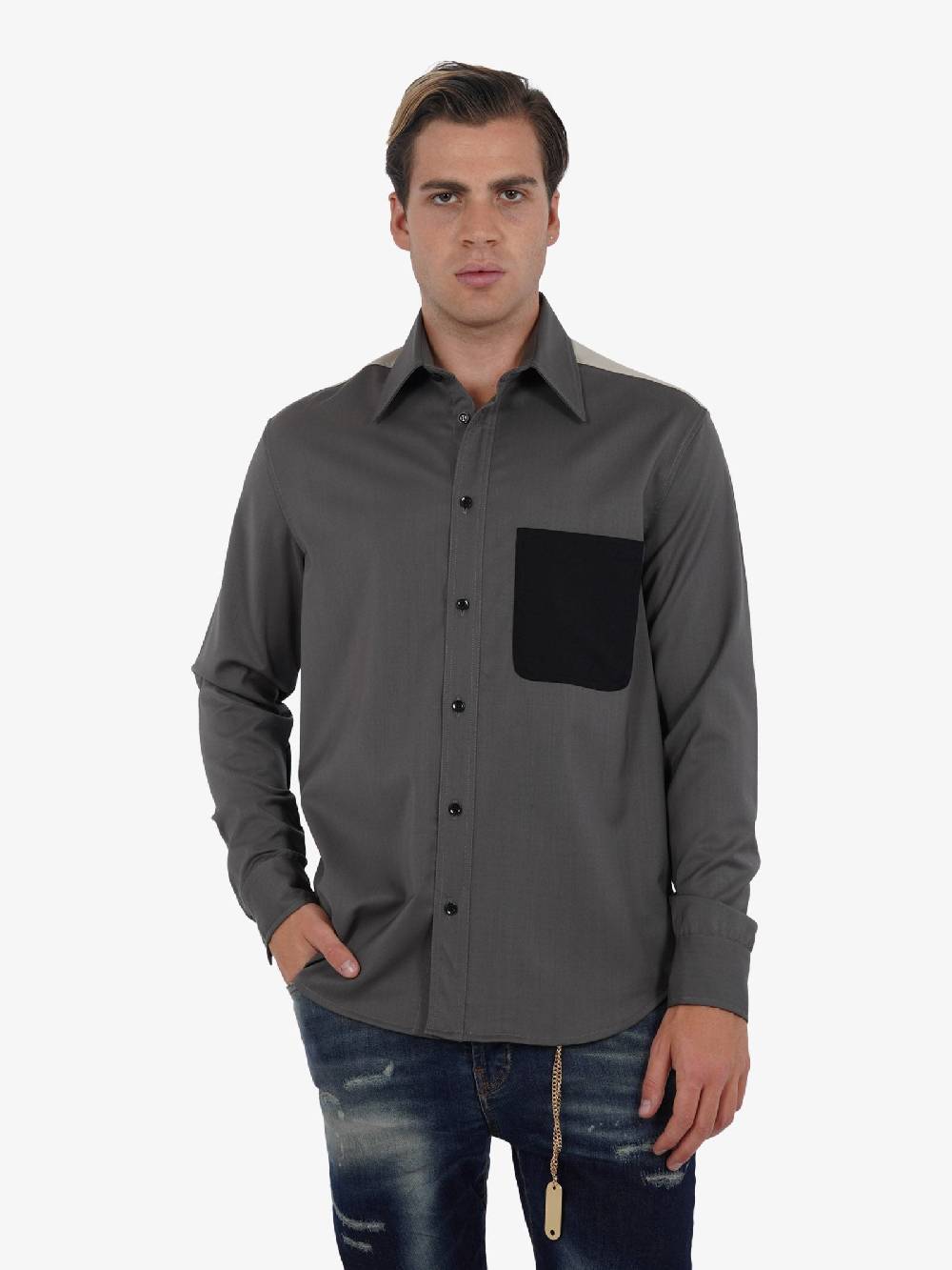 YES LONDON Camicia In Lana XCM7147 Uomo Bicolore Piombo/nero