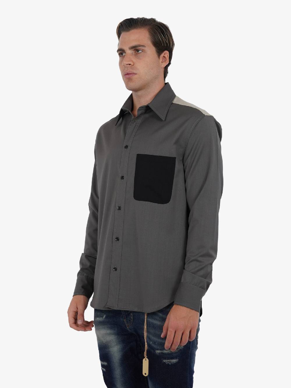 YES LONDON Camicia In Lana XCM7147 Uomo Bicolore Piombo/nero