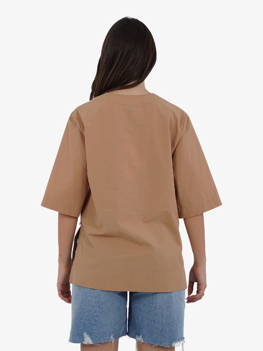 OTTOD'AME Camicia In Popeline Con Mezza Manica PCH_DC4940 Donna Cotone Marrone