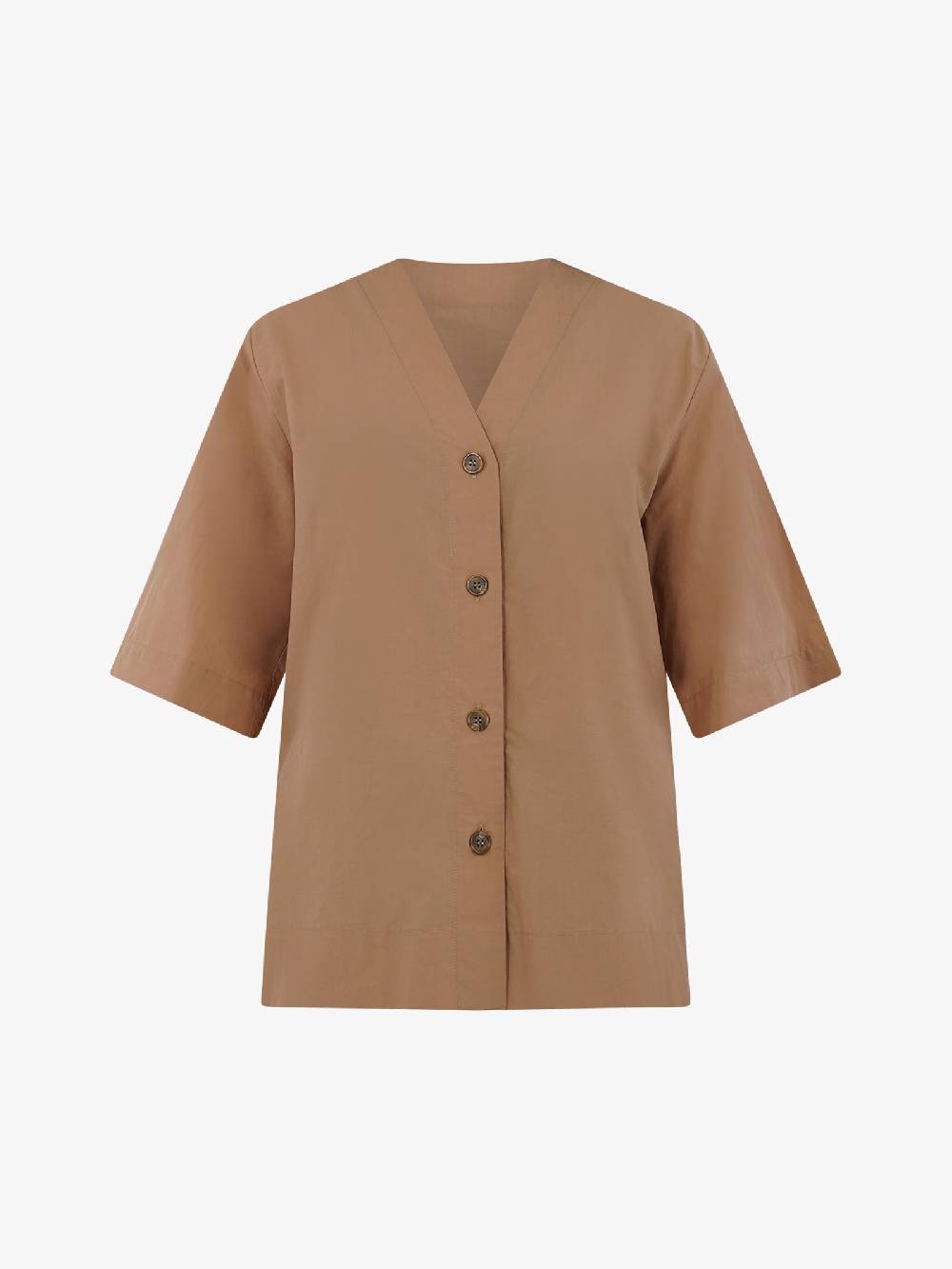 OTTOD'AME Camicia In Popeline Con Mezza Manica PCH_DC4940 Donna Cotone Marrone