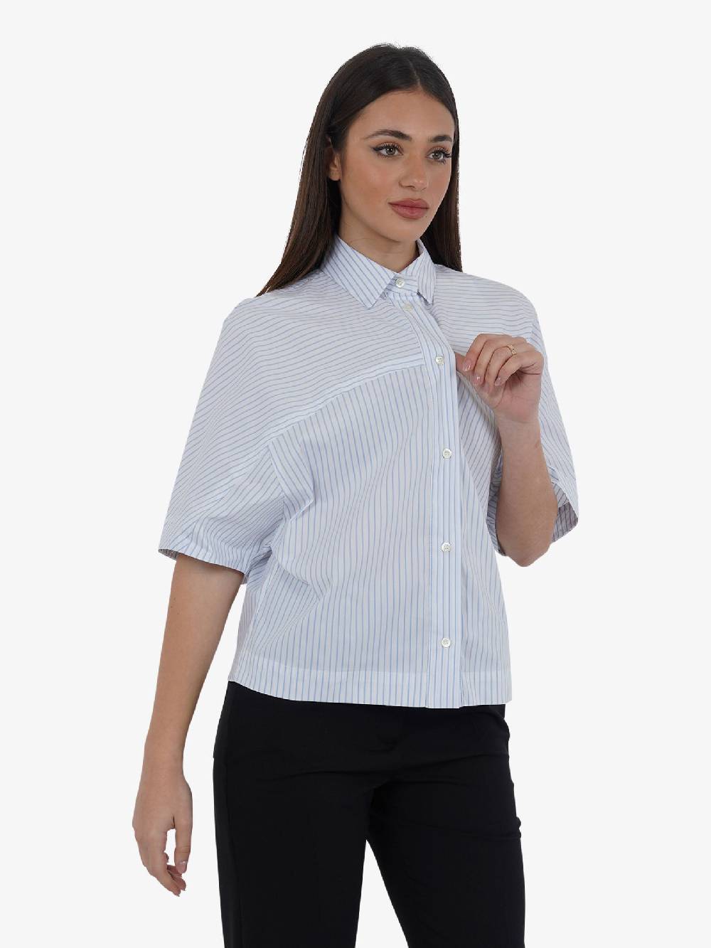 SEMICOUTURE Camicia In Popeline Rigato Victoria Y4SK30 Donna Bianco/azzurro