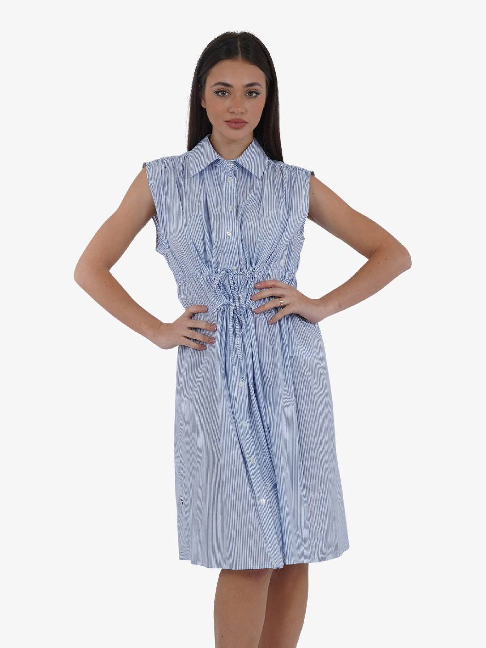 JIJIL Camicia Maxi CA165 Donna In Cotone A Righe Azzurro