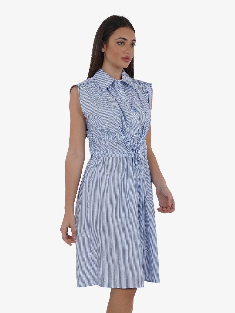 JIJIL Camicia Maxi CA165 Donna In Cotone A Righe Azzurro