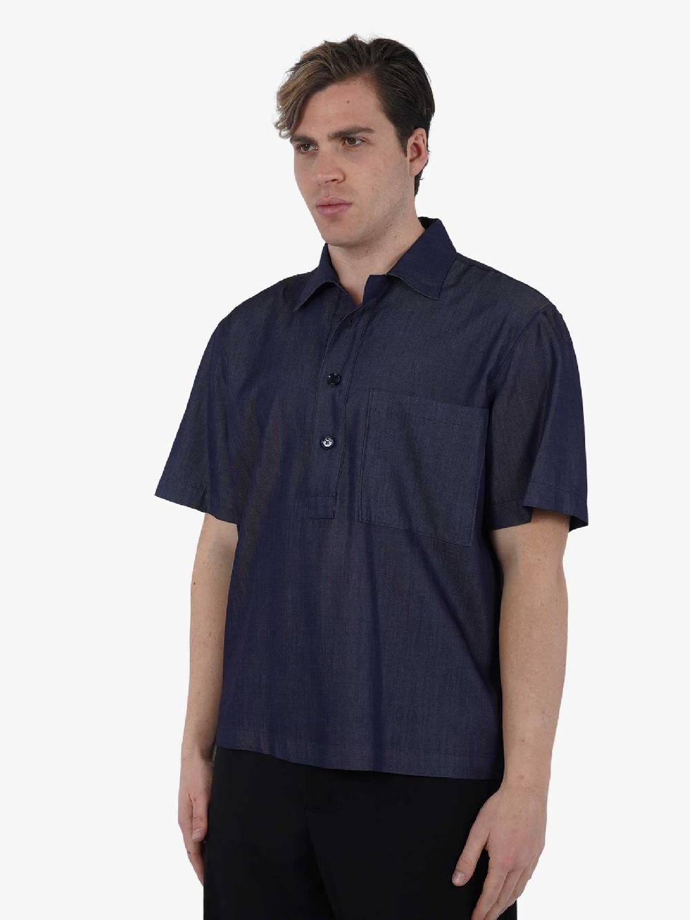 I'M BRIAN Camicia Mezza Manica Con Tasconi CA2884 Uomo Viscosa Blu