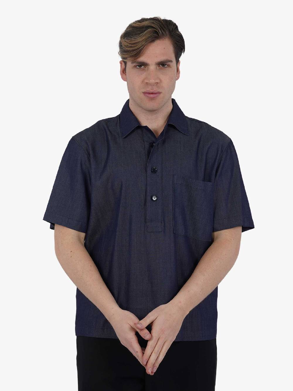 I'M BRIAN Camicia mezza manica con tasconi CA2884 uomo viscosa blu